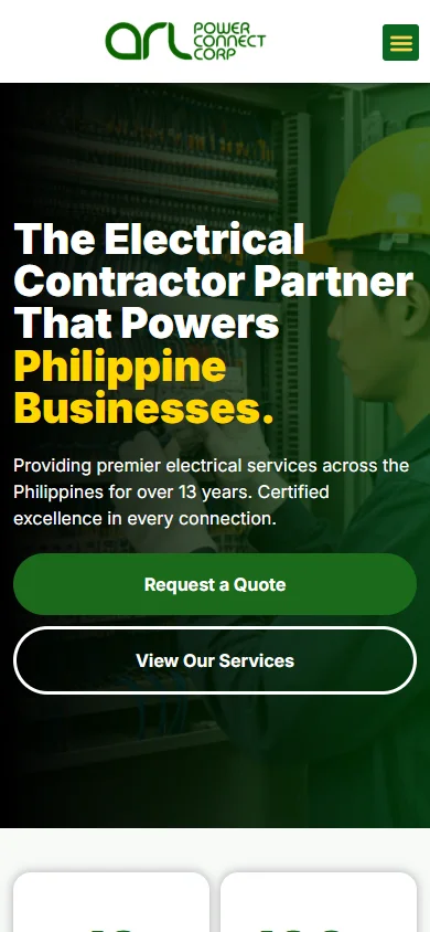 ARL Power homepage at a 390-pixel mobile width.