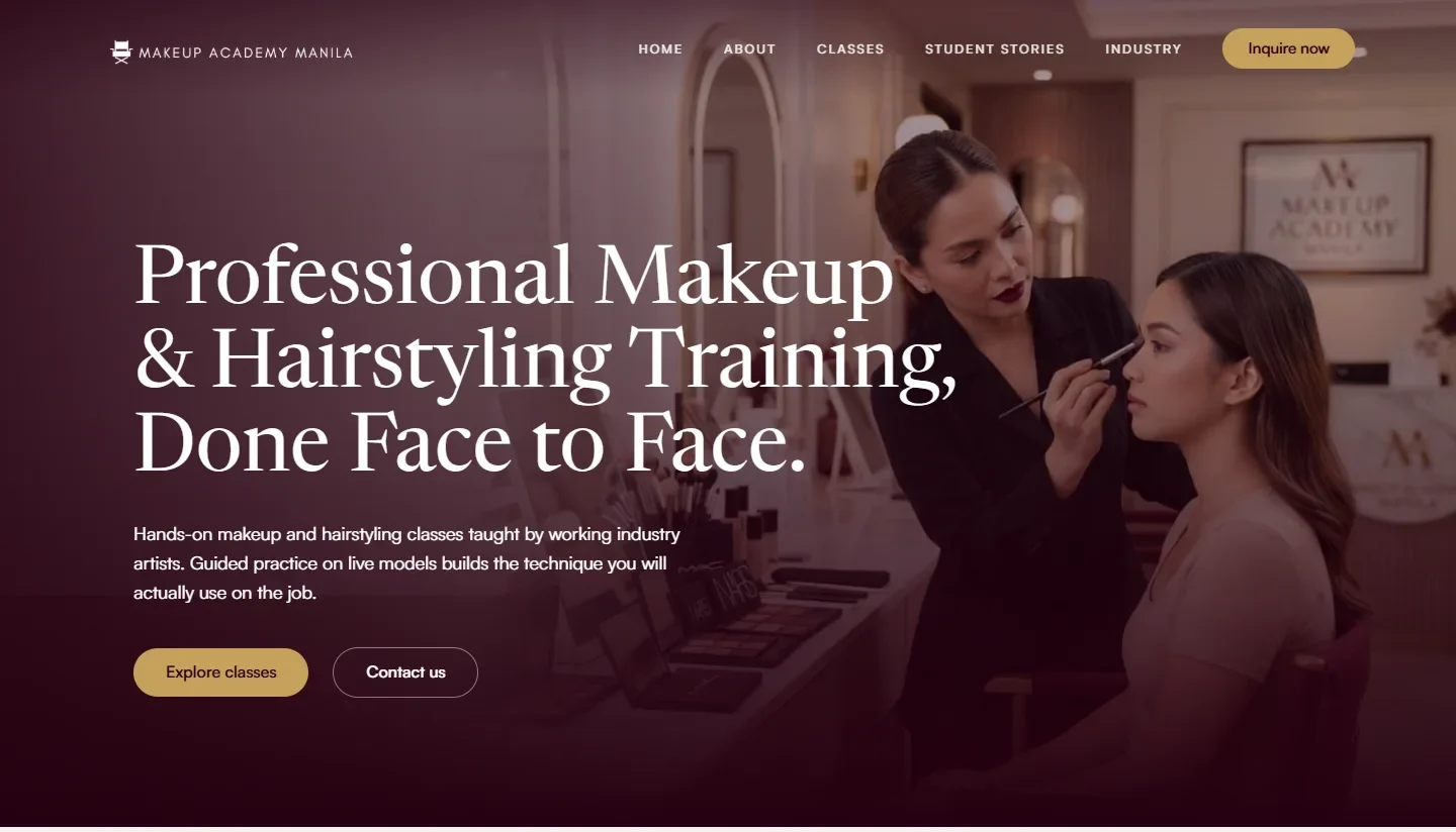 Makeup Academy Manila website homepage