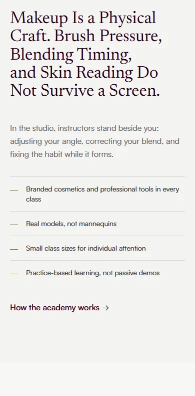 Makeup Academy Manila next section on mobile.